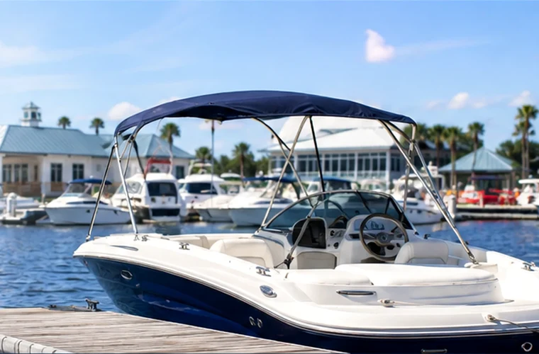 Photograph of boats positioned at a rental dock