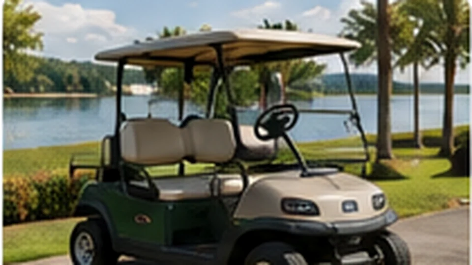 Golf cart parked near a resort property